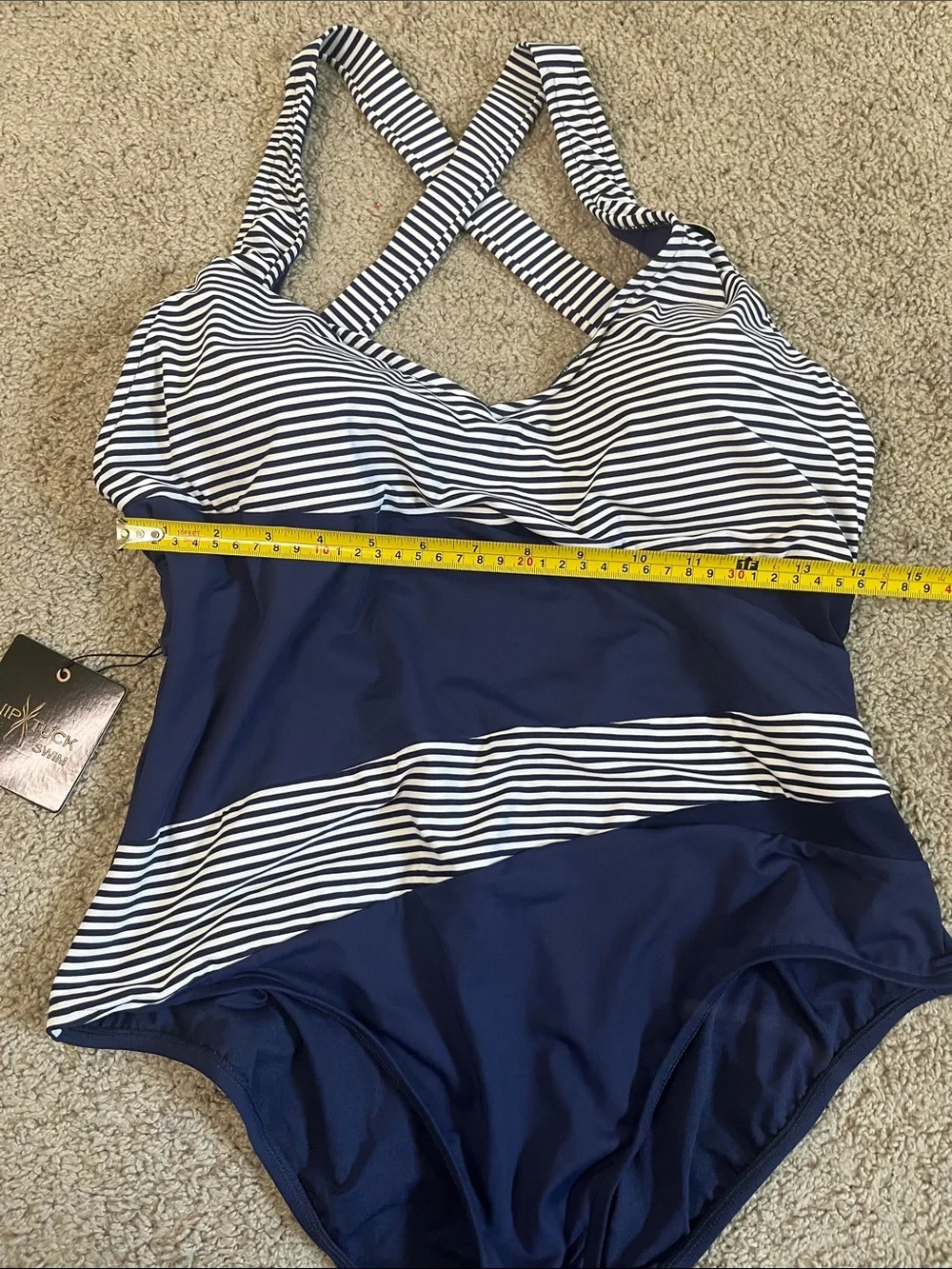 Striped Navy Blue One-Piece Swimsuit with Crossback Straps